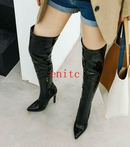 patent leather thigh high boots